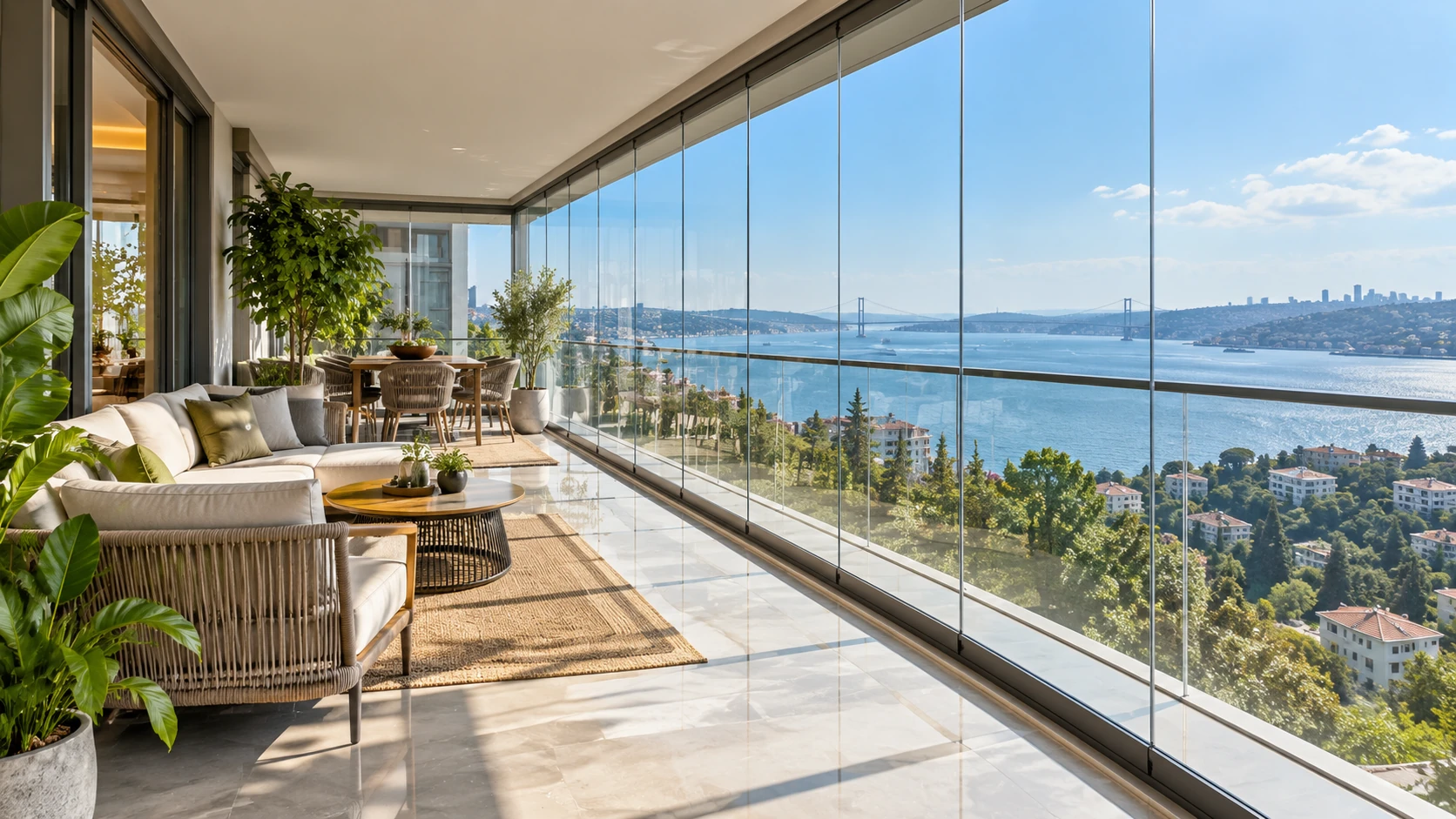Panoramik manzaralı modern cam balkon uygulaması