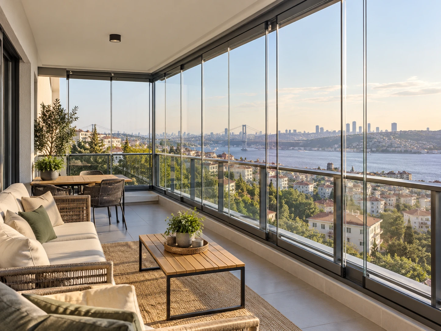 Modern katlanır cam balkon sistemi